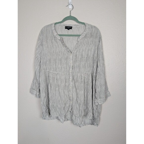 Cynthia Rowley Shirt Womens 2X Blue White Striped Button Front Lightweight Rayon - Picture 1 of 6